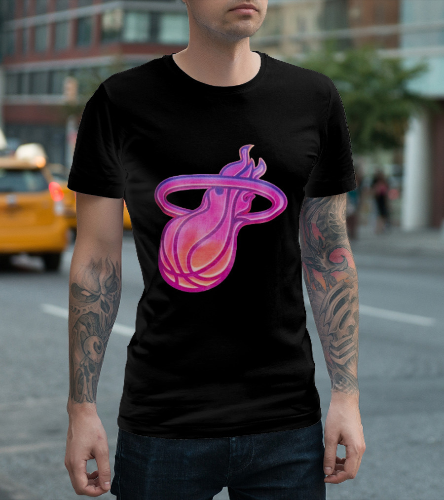 Miami Heat Court Culture Vice City Flaming Basketball T-Shirt