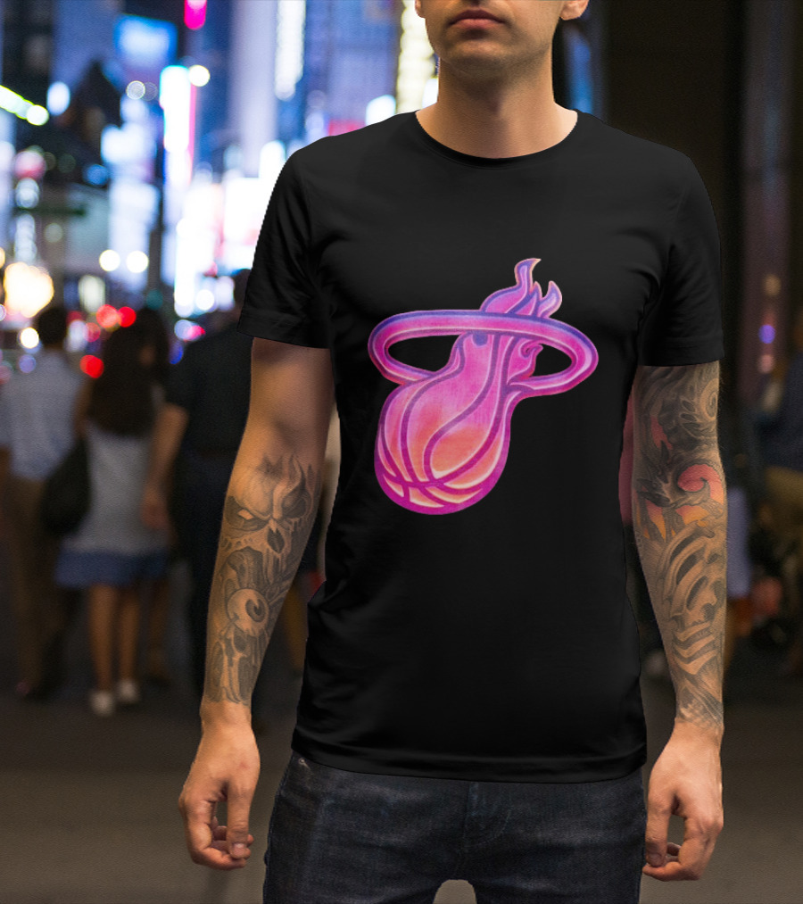 Miami Heat Court Culture Vice City Flaming Basketball T-Shirt