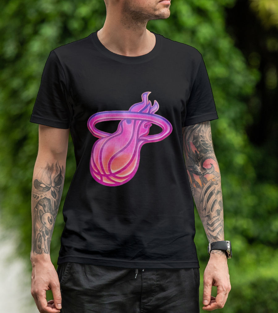 Miami Heat Court Culture Vice City Flaming Basketball T-Shirt