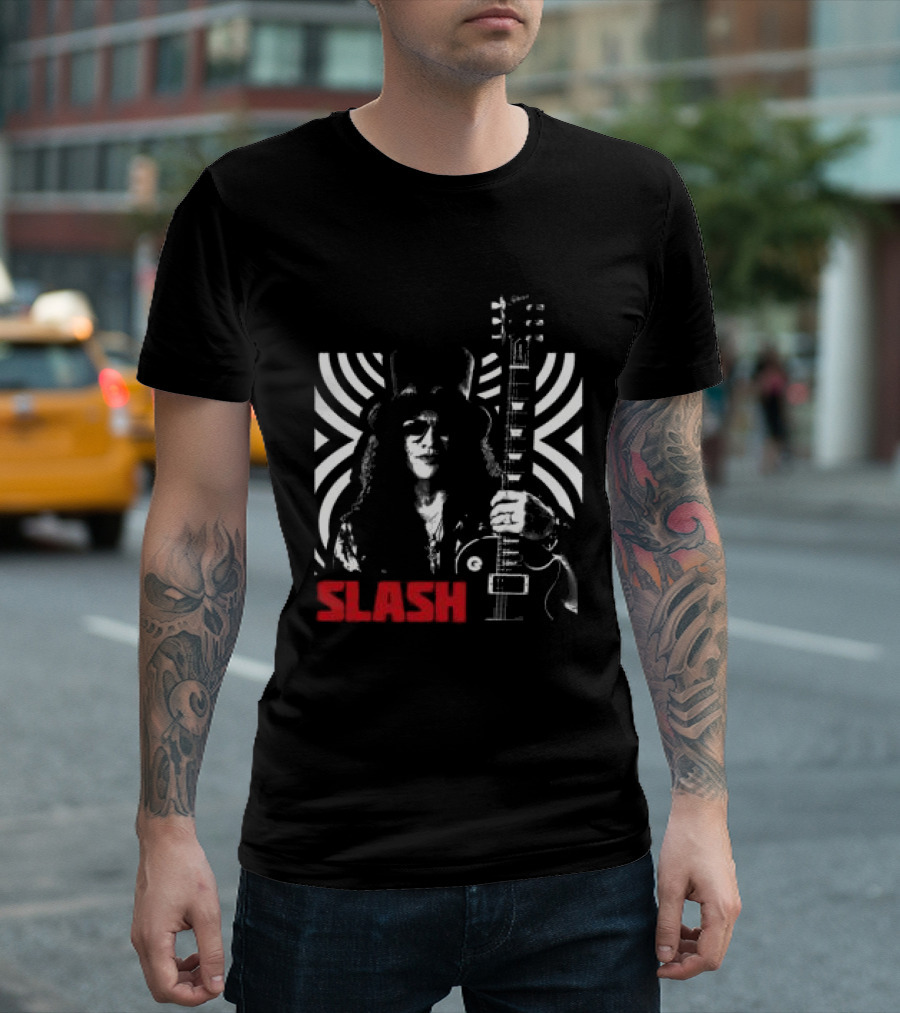 SLASH Iconic Guitarist And Guitar Bold Classic Rock T-Shirt