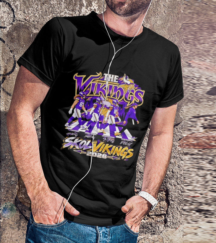 Minnesota Vikings Skol Vikings Abbey Road 2026 T. J. Hockenson Justin Jefferson Kevin O'Connell T-Shirt