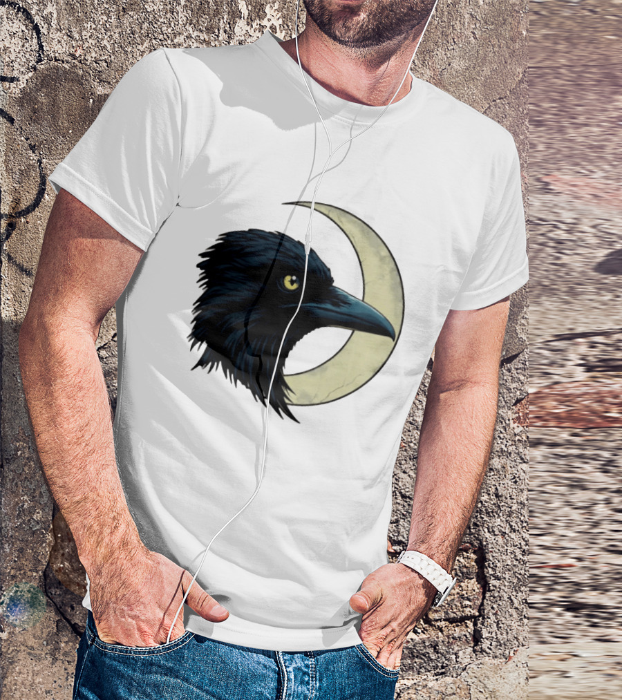Raven Crescent Moon Guardian Of The Glimmer T-Shirt