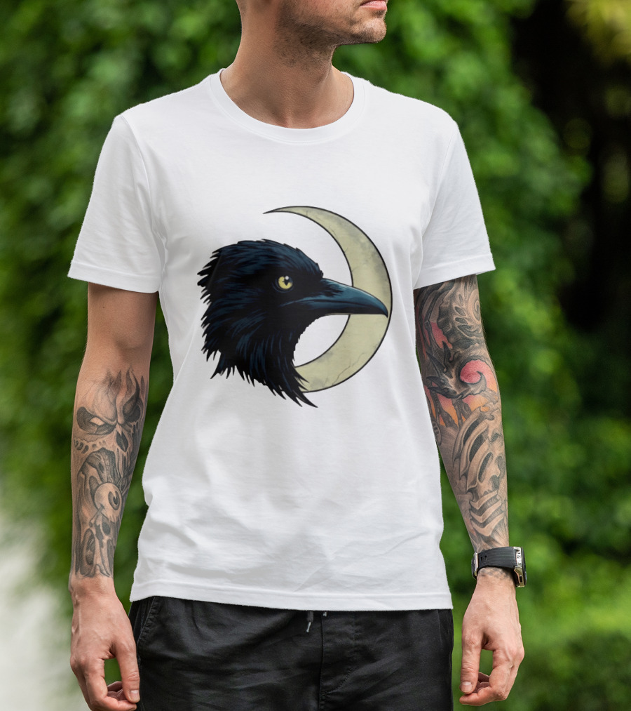 Raven Crescent Moon Guardian Of The Glimmer T-Shirt