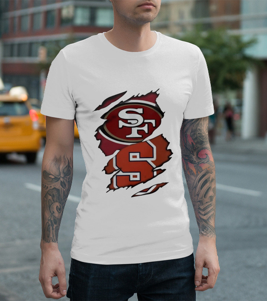 San Francisco 49ers SF Syracuse Orange S Ripped Logos T-Shirt