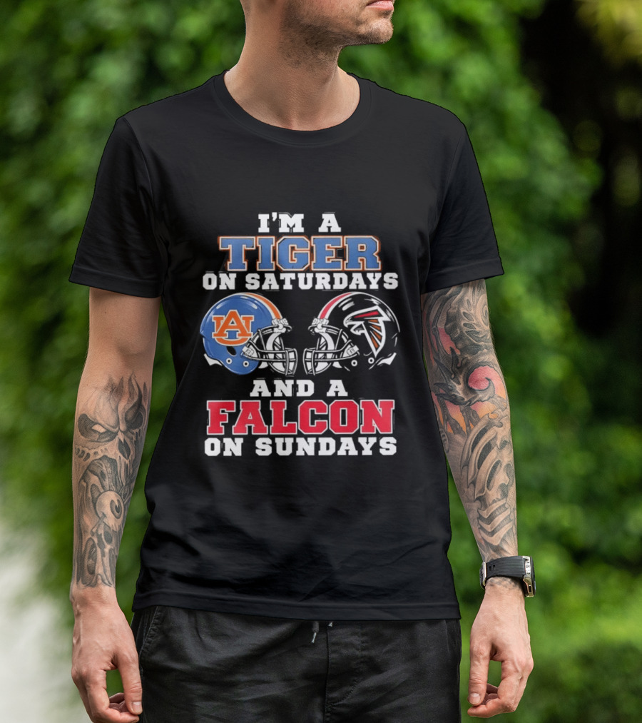 Auburn Tigers Saturdays Atlanta Falcons Sundays Helmet Fans T-Shirt