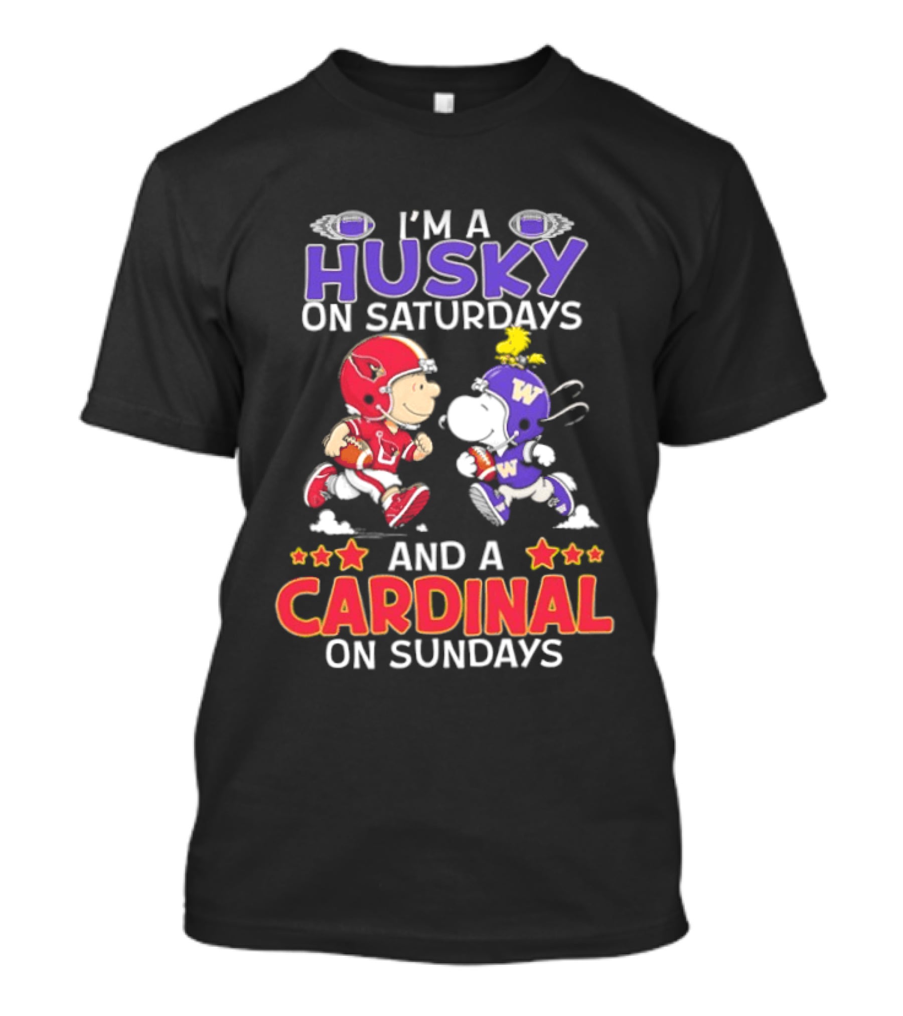 Peanuts Snoopy And Charlie Brown I'm A Husky On Saturdays And A Cardinal On Sundays T-Shirt