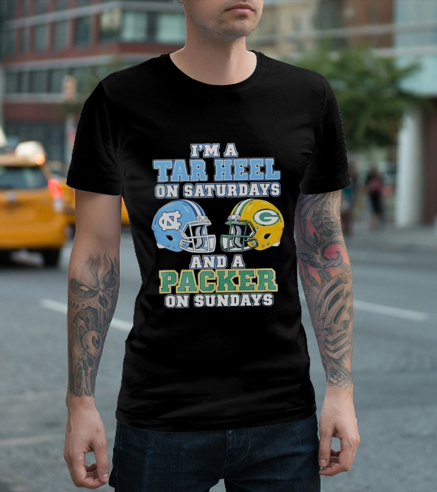 I'm A Tar Heel On Saturdays And Packer On Sundays NC UNC Football Helmet Fan Gear T-Shirt