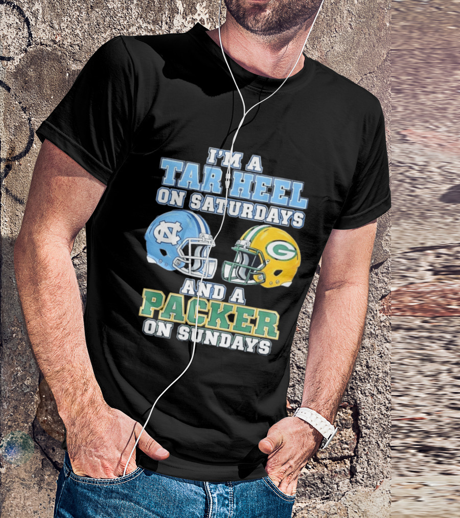 I'm A Tar Heel On Saturdays And Packer On Sundays NC UNC Football Helmet Fan Gear T-Shirt