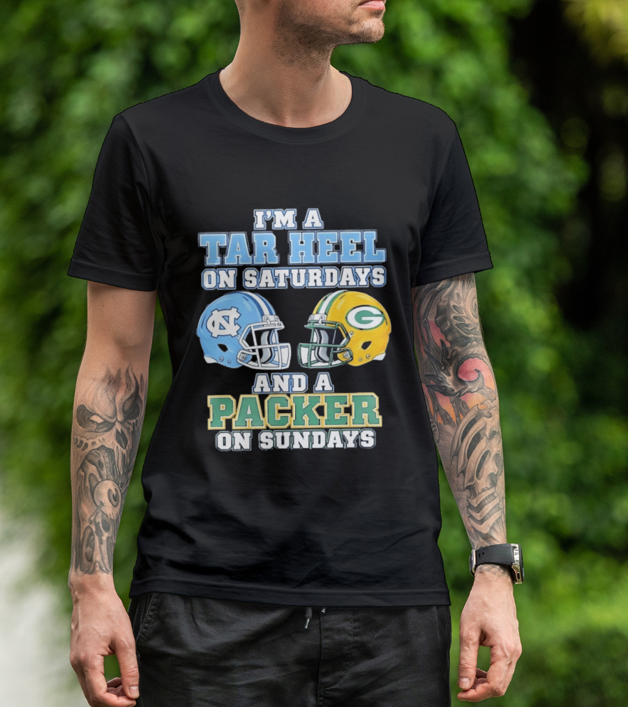 I'm A Tar Heel On Saturdays And Packer On Sundays NC UNC Football Helmet Fan Gear T-Shirt