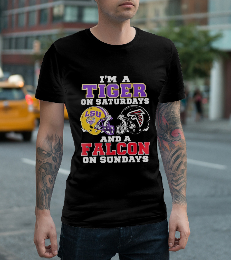 I'm A Tiger On Saturdays LSU Tigers And A Falcon On Sundays Atlanta Falcons T-Shirt