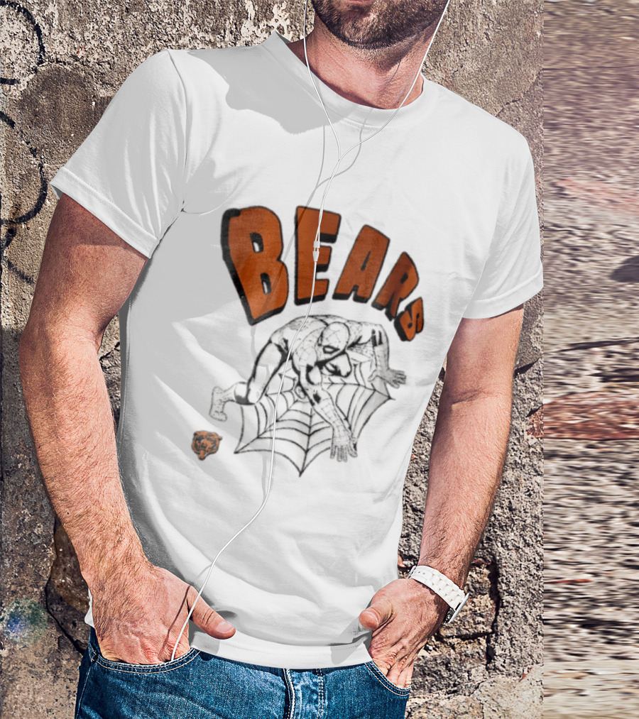 Chicago Bears Spider Man Crouching On Web With Bears T-Shirt