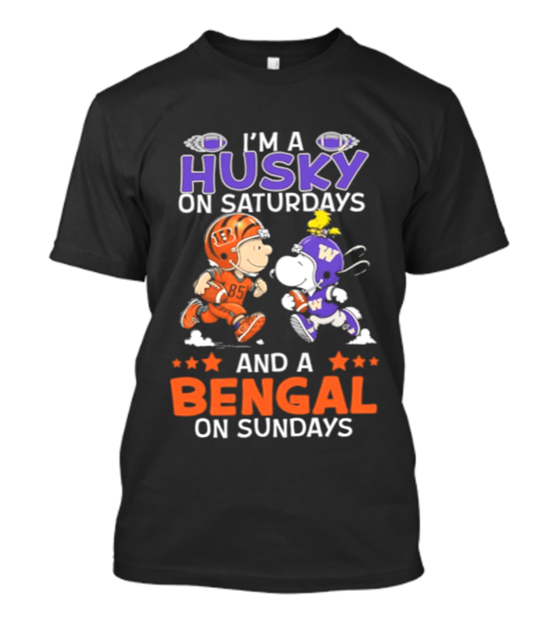 I'm A Husky On Saturdays And A Bengal On Sundays Snoopy And Charlie Brown Football Fan Days T-Shirt