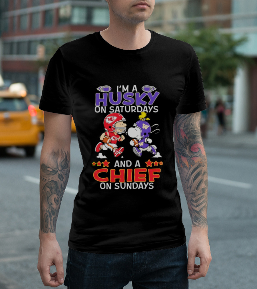 Snoopy Charlie Brown I'm A Husky On Saturdays Chief On Sundays T-Shirt