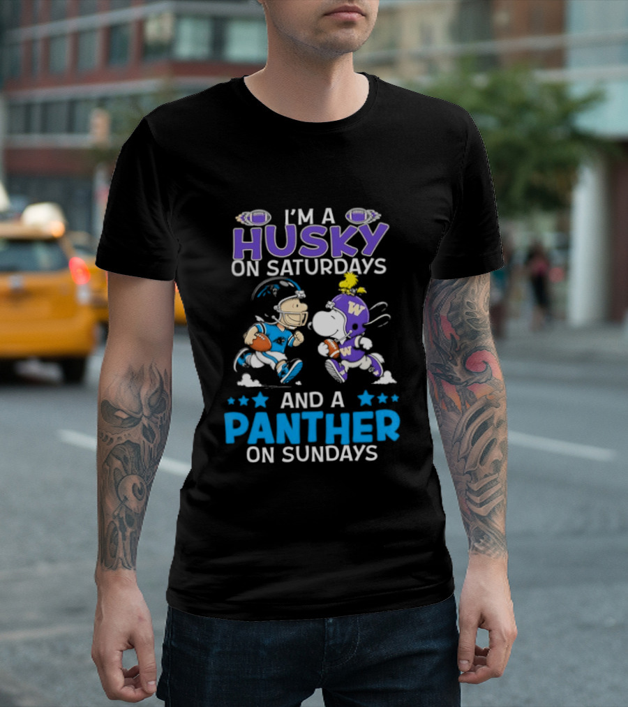 I'm A Husky On Saturdays And A Panther On Sundays Snoopy And Charlie Brown Football Enthusiasts T-Shirt