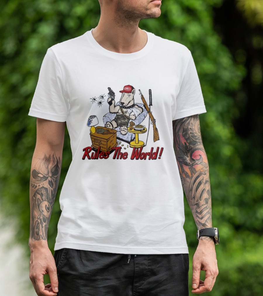 Corteiz Last Stand Rules The World Relaxed Gun Toting Bull Terrier In Camouflage And Cap T-Shirt
