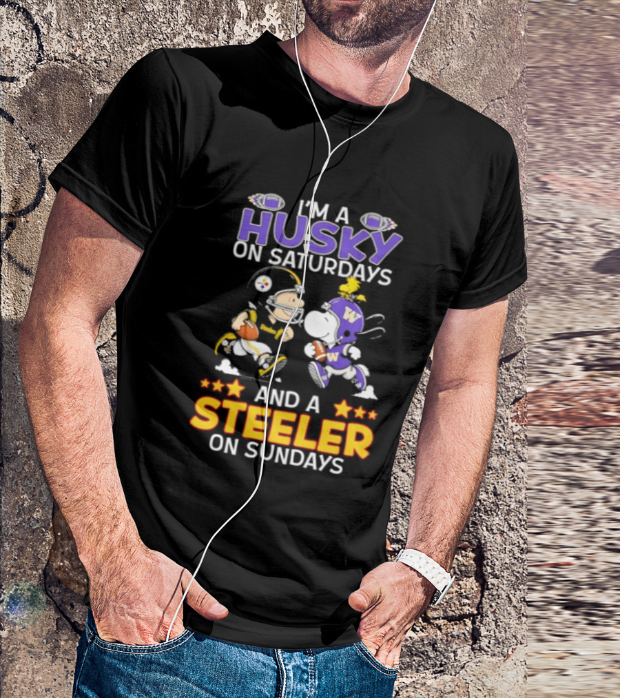 Snoopy Charlie Brown Husky Saturdays Steeler Sundays Football T-Shirt