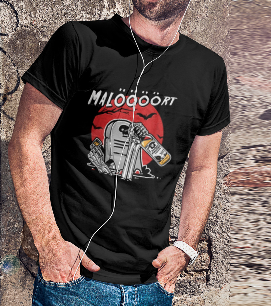 Jeppsons Malort Maloooort Skeleton Tombstone Liquor Pouring Scene T-Shirt