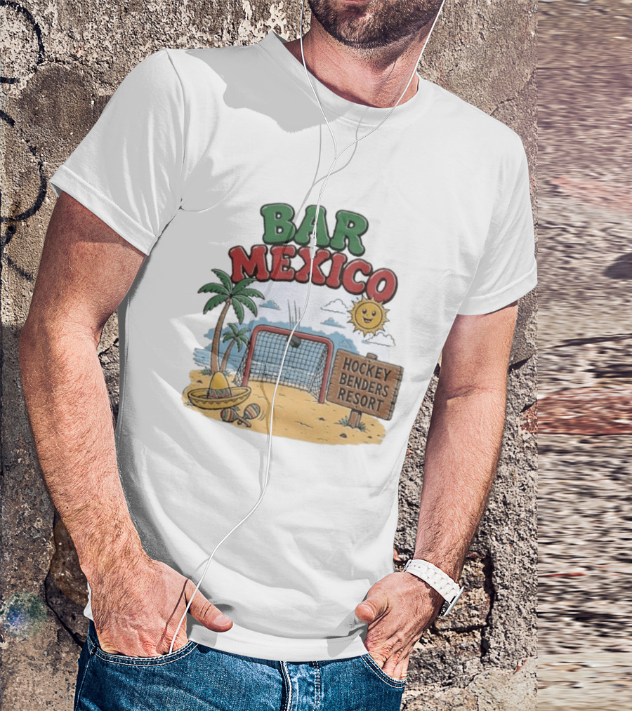 Bar Mexico Hockey Benders Resort Beach Fun With Palm Trees And Sombrero T-Shirt