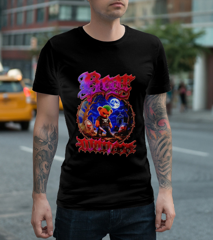 Bear Killers Punk Teddy Bear With Knife And Moonlit Graveyard Scene T-Shirt