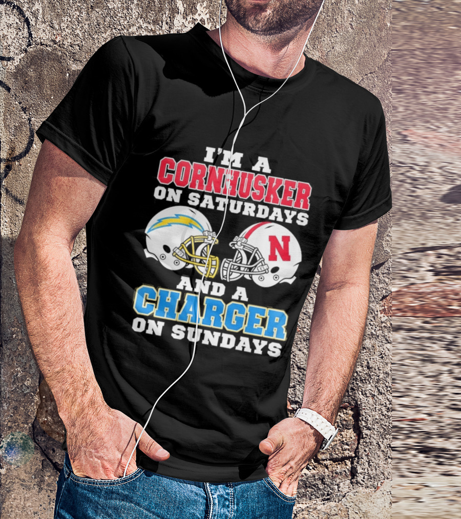 I'm A Cornhusker On Saturdays And A Charger On Sundays Football Fan Football Team Helmets T-Shirt