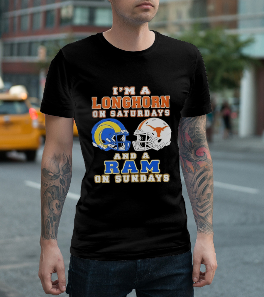 I'm A Longhorn On Saturdays And A Ram On Sundays Football Helmets T-Shirt