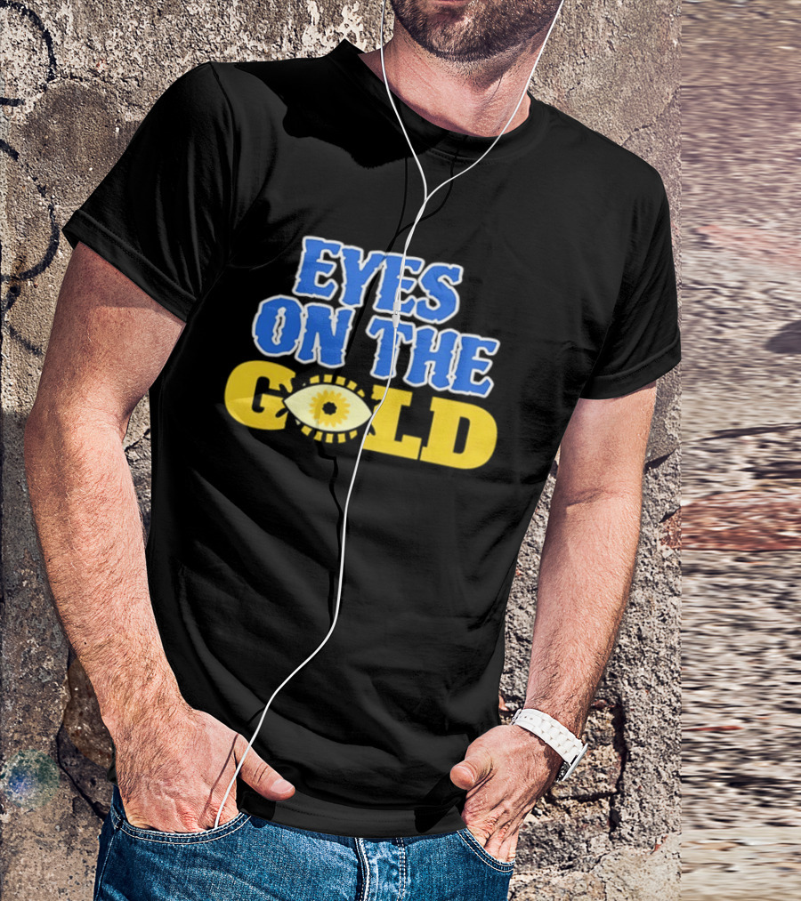 Eyes On The Gold Bold Eye Motif Yellow Blue T-Shirt