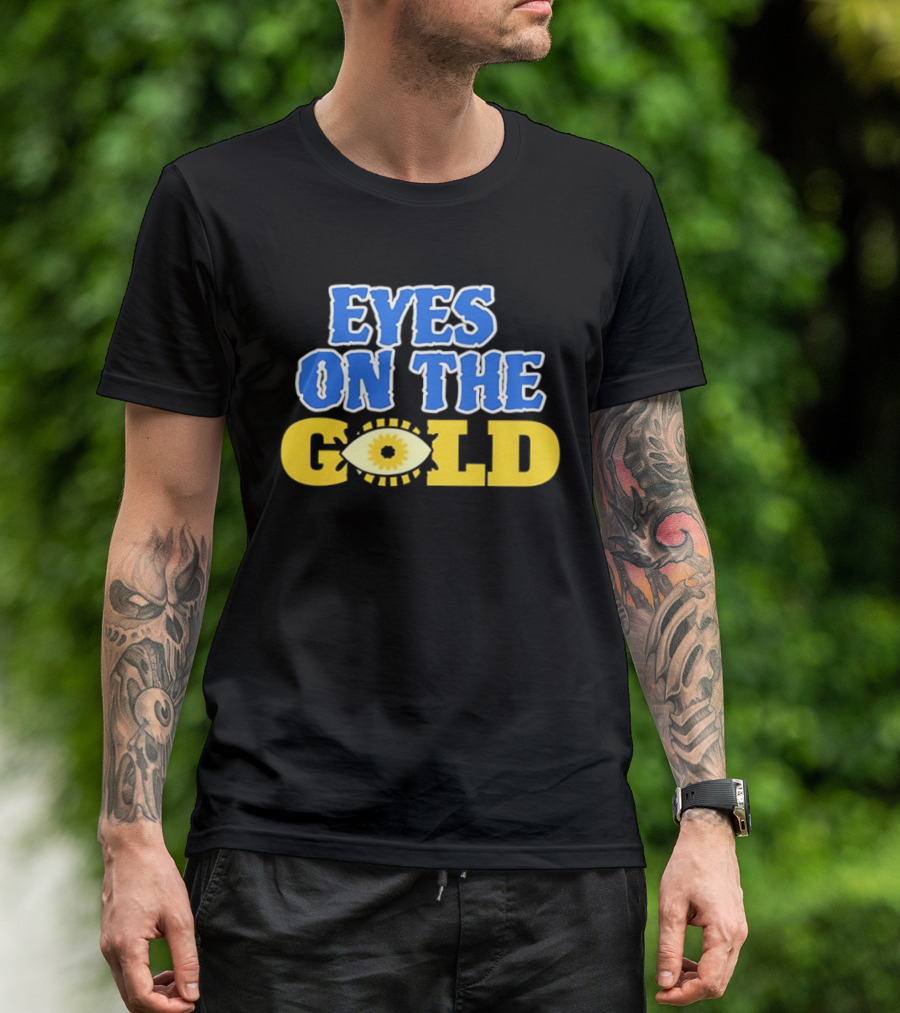 Eyes On The Gold Bold Eye Motif Yellow Blue T-Shirt