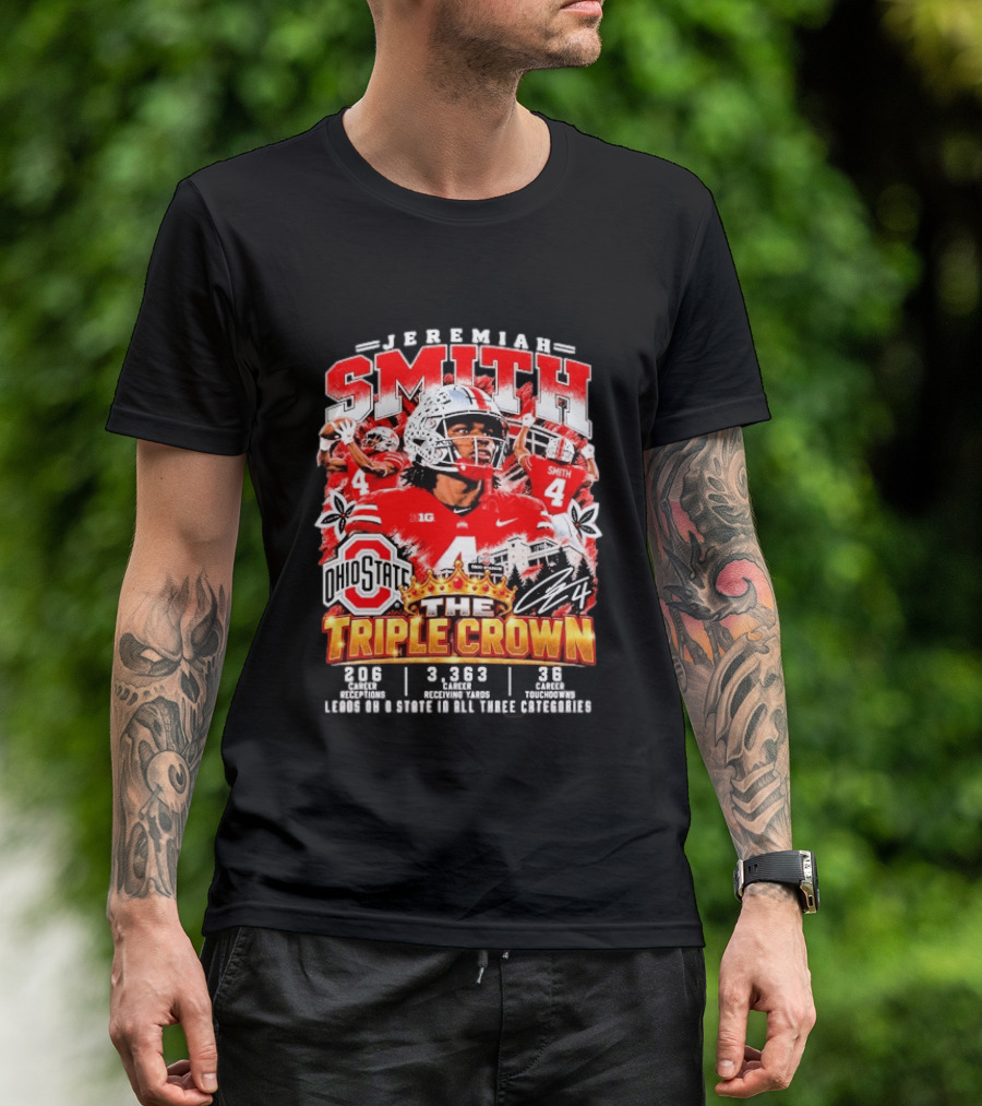 Jeremiah Smith Ohio State Buckeyes The Triple Crown 206 Receptions 3363 Yards 36 Touchdowns T-Shirt