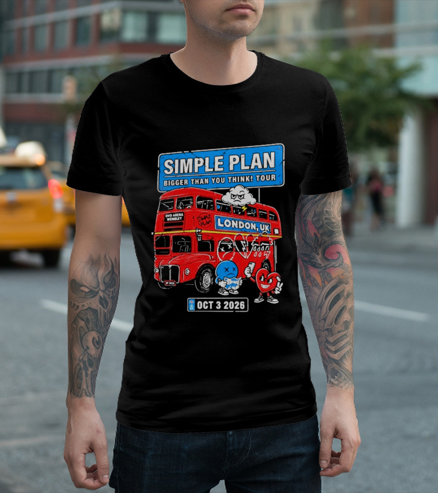 Simple Plan Bigger Than You Think Tour London UK Double Decker Oct 3 2026 T-Shirt