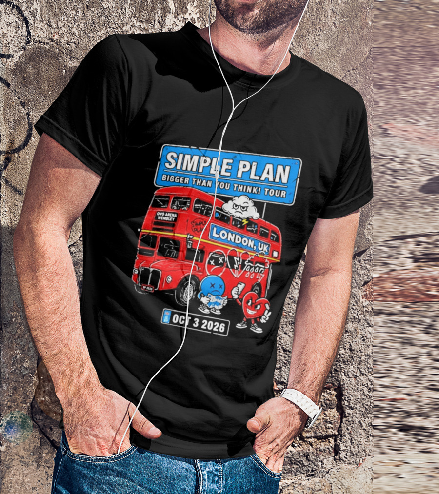 Simple Plan Bigger Than You Think Tour London UK Double Decker Oct 3 2026 T-Shirt