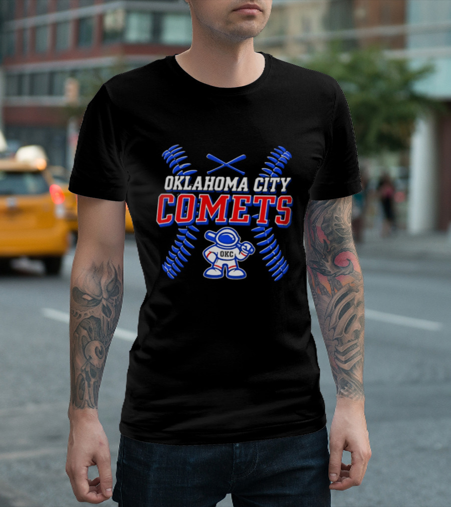 Oklahoma City Comets Baseball Team Mascot And Crossed Bats T-Shirt