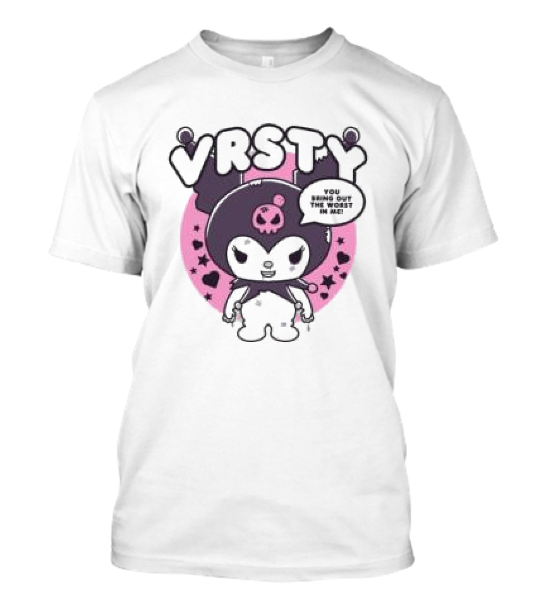 VRSTY Brawler Skull Jester Pink Circle Stars T-Shirt