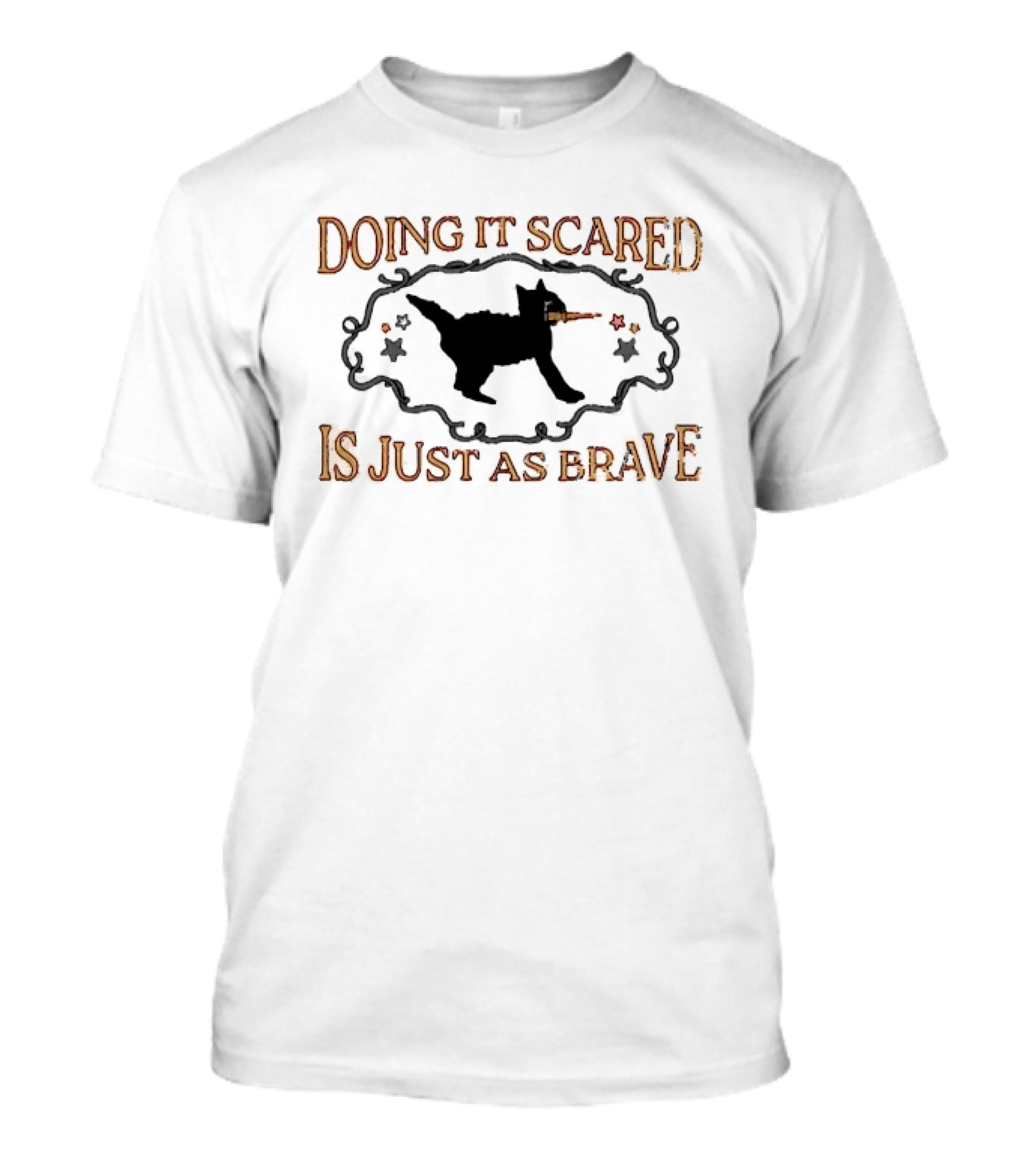 Doing It Scared Is Just As Brave Black Cat Stars Halloween T-Shirt