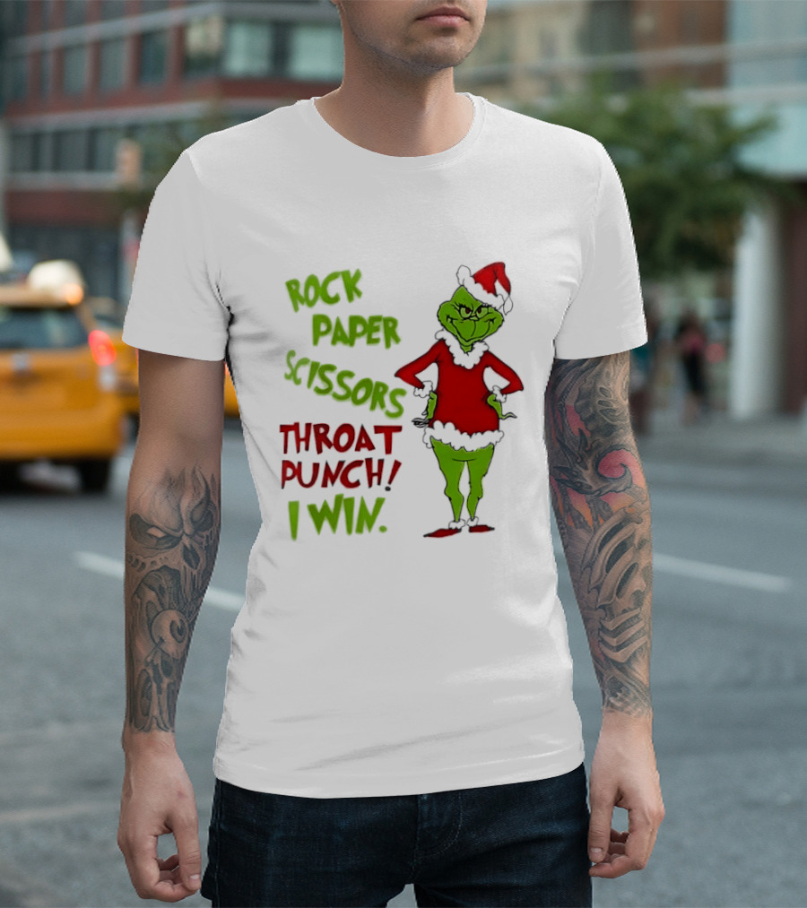 Grinch Rock Paper Scissors Throat Punch I Win Christmas 2026 T-Shirt