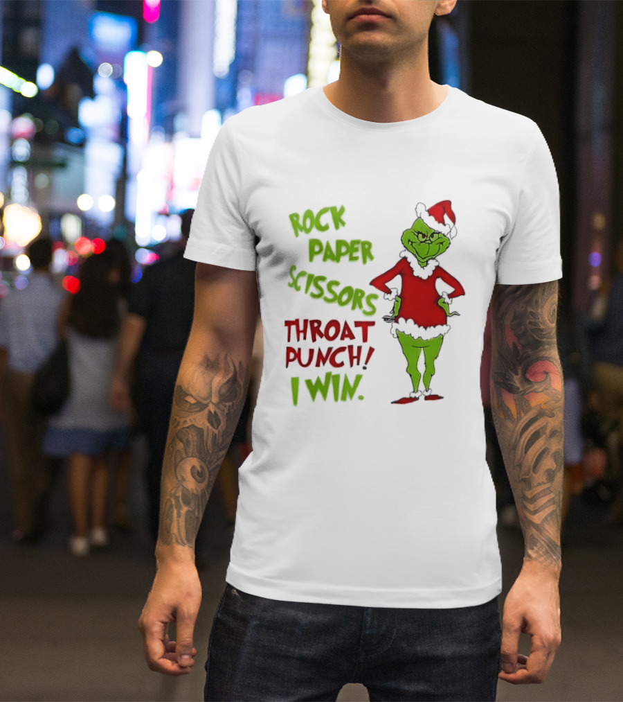 Grinch Rock Paper Scissors Throat Punch I Win Christmas 2026 T-Shirt