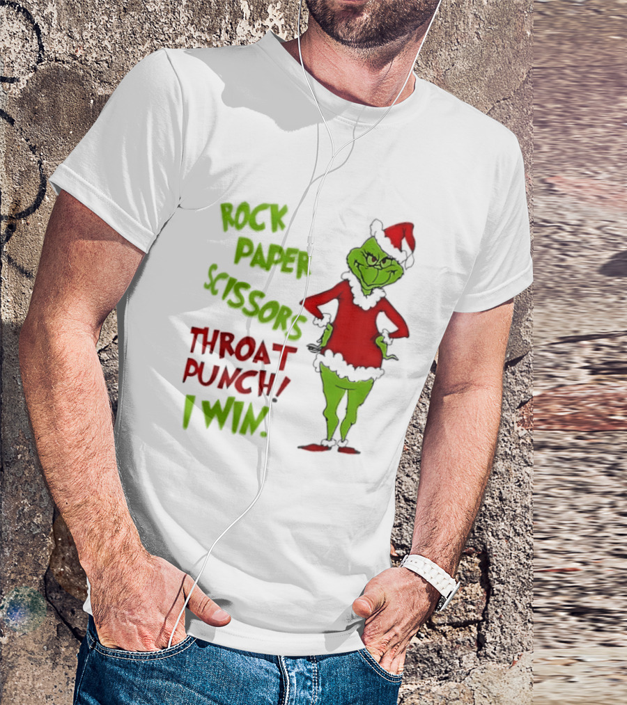 Grinch Rock Paper Scissors Throat Punch I Win Christmas 2026 T-Shirt