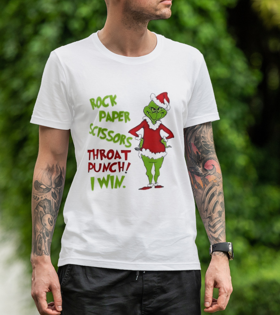 Grinch Rock Paper Scissors Throat Punch I Win Christmas 2026 T-Shirt