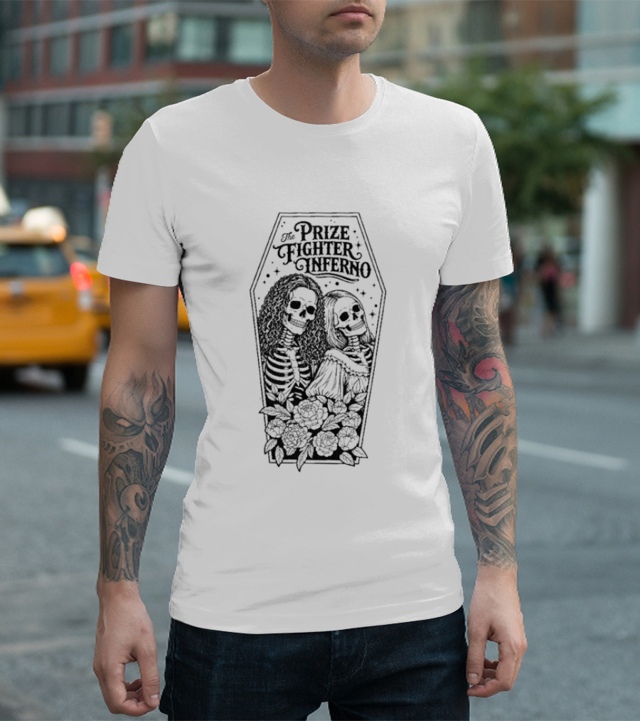 The Prize Fighter Inferno Skeleton Lovers At Neverender Floral Coffin T-Shirt