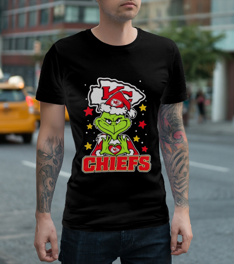 Grinch Heart Love Kansas City Chiefs Christmas Football T-Shirt