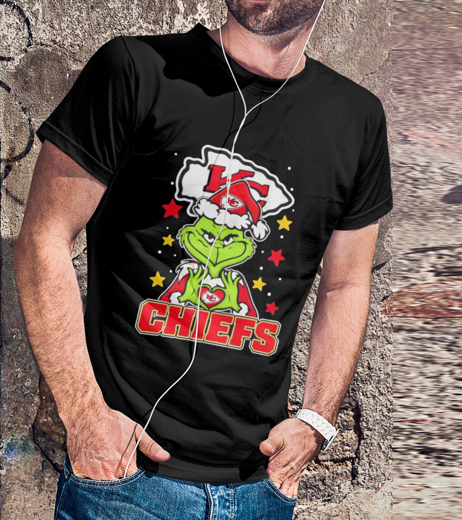 Grinch Heart Love Kansas City Chiefs Christmas Football T-Shirt
