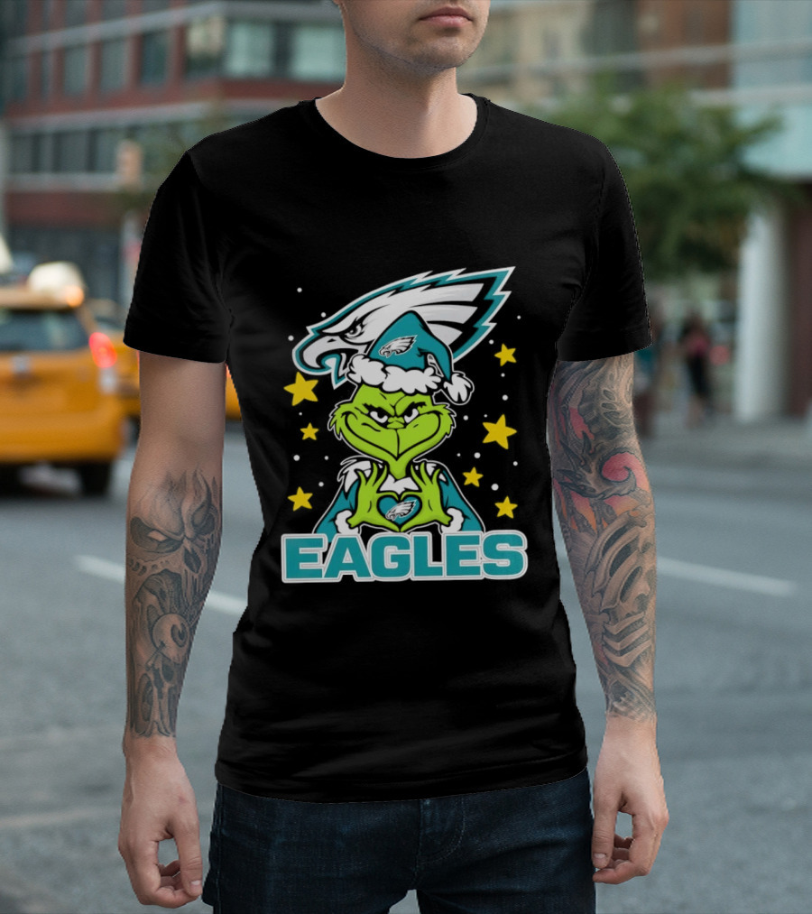 Philadelphia Eagles Christmas Grinch Heart Love T-Shirt