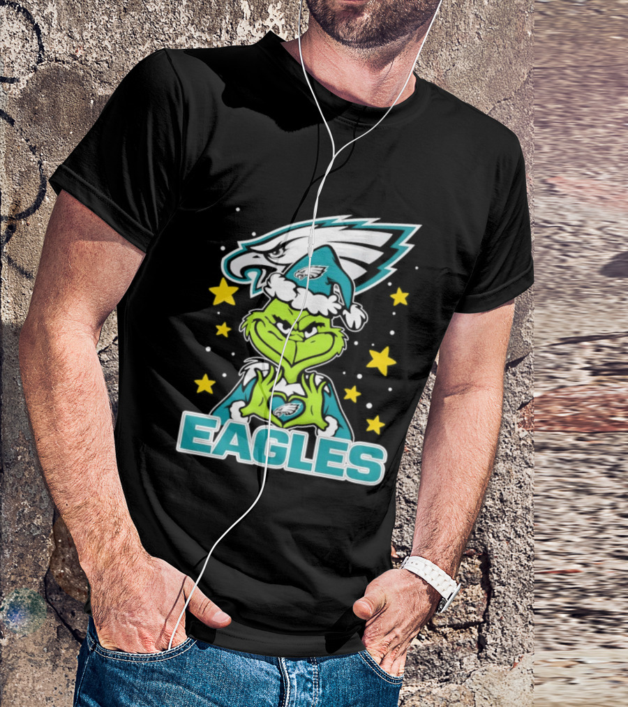 Philadelphia Eagles Christmas Grinch Heart Love T-Shirt