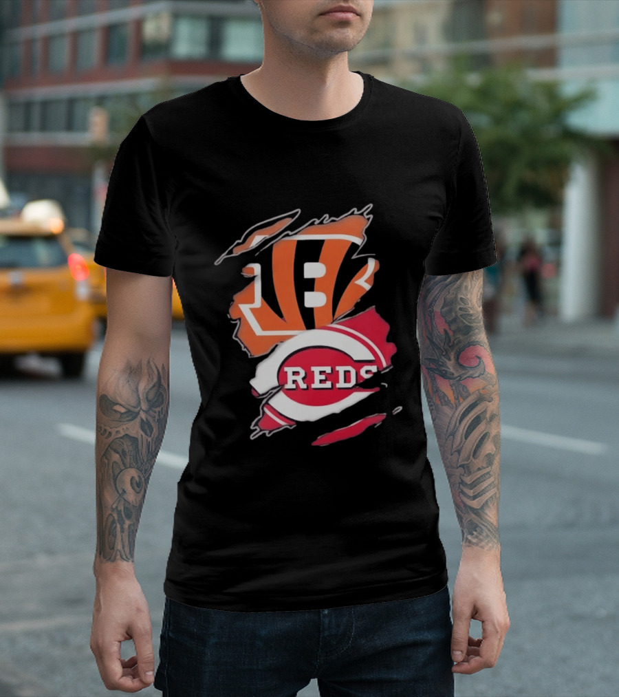 Cincinnati Bengals Reds Distressed Logo Sports Fusion T-Shirt