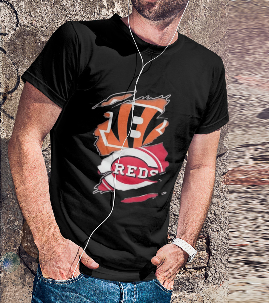 Cincinnati Bengals Reds Distressed Logo Sports Fusion T-Shirt