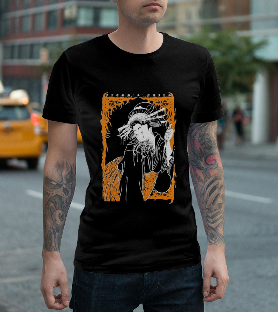 Distant Flesh And Falls Geisha Vintage Oriental Motif T-Shirt