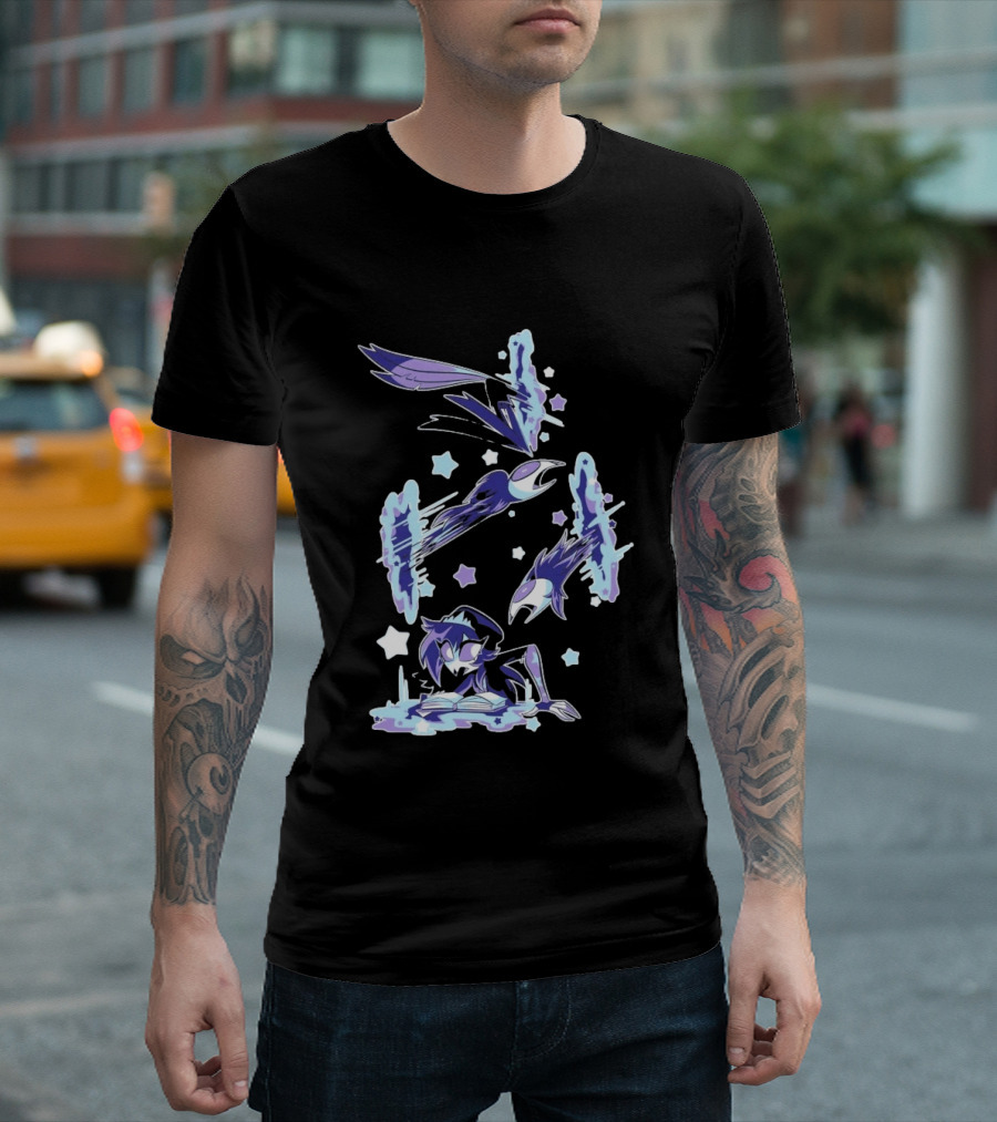 Shark Robot Octavia Portal Animated Illustration With Stars And Blue Avian T-Shirt
