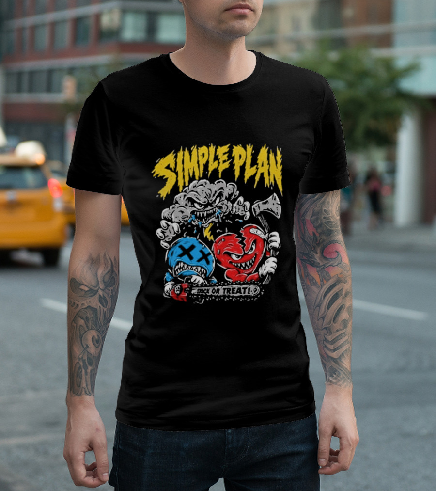 Simple Plan Halloween Trick Or Treat Monsters Axes T-Shirt