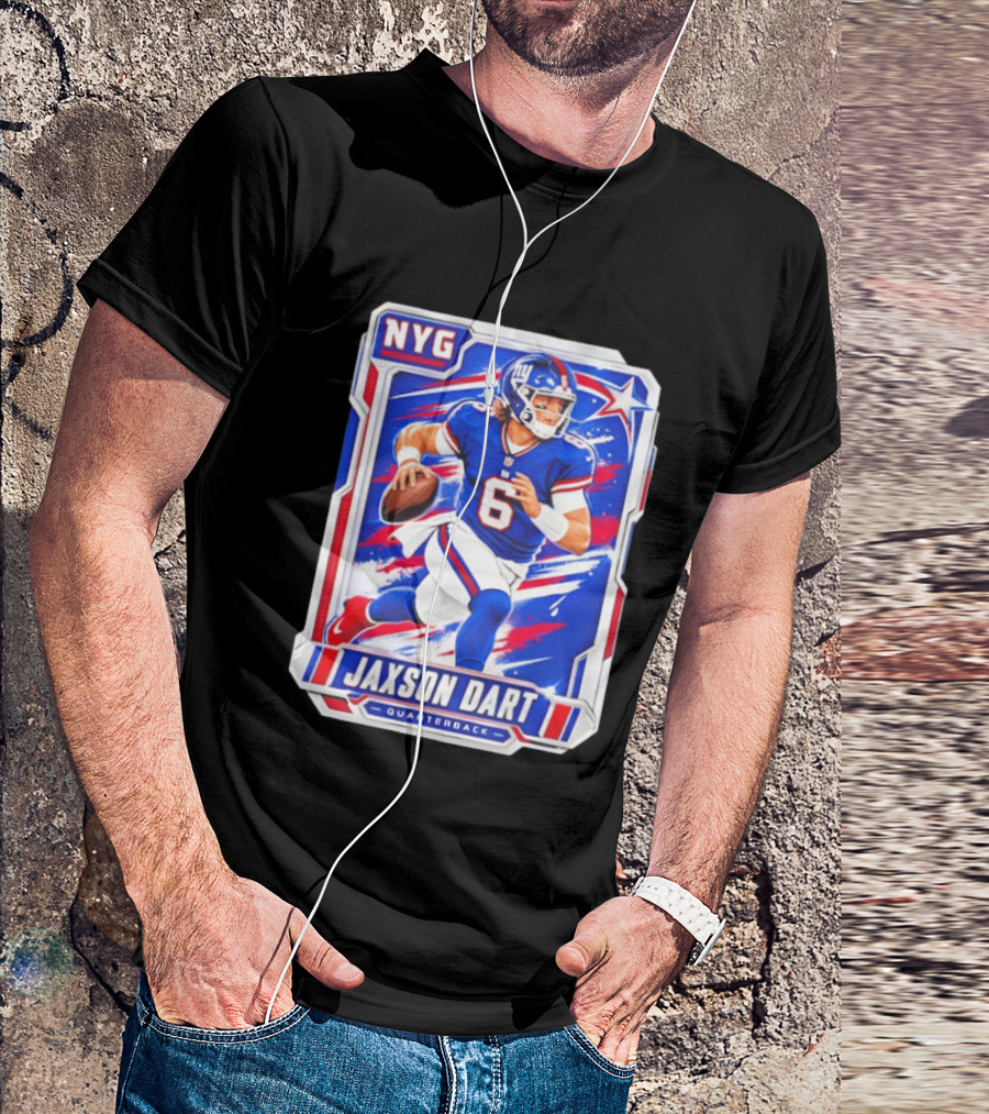 NYG Jaxson Dart 2026 Trading Card Blue Jersey Quarterback T-Shirt