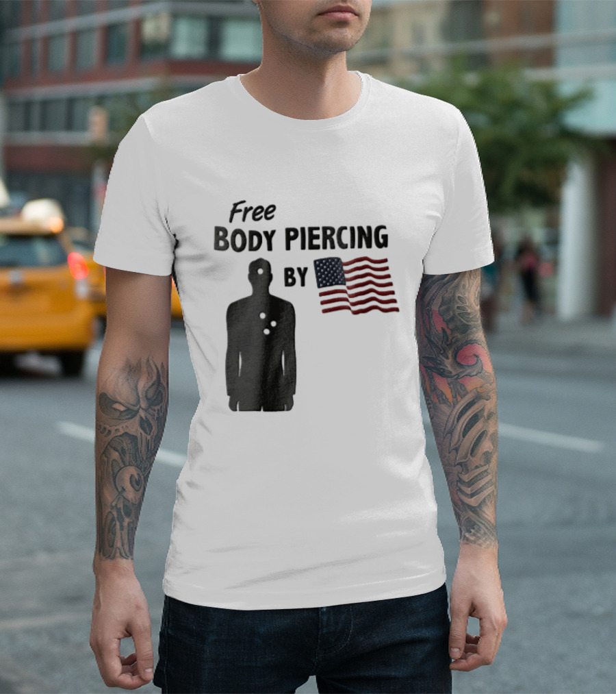 Free Body Piercing By Bullet Holes USA Flag T-Shirt