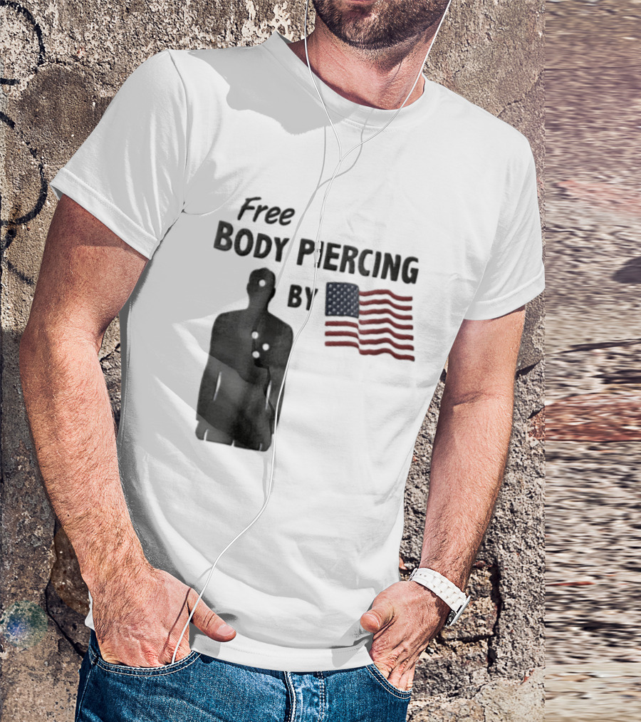 Free Body Piercing By Bullet Holes USA Flag T-Shirt